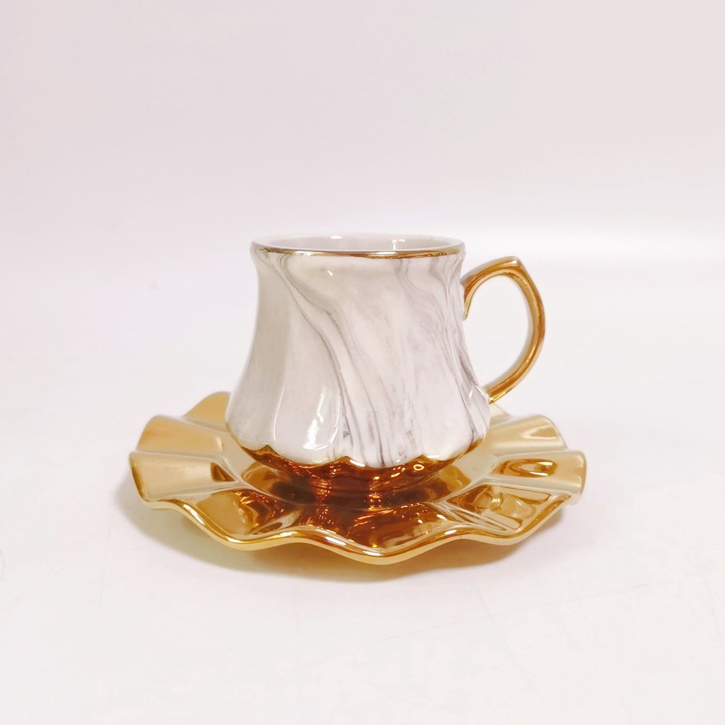 Simple marble pattern ceramic coffee cup and saucer set