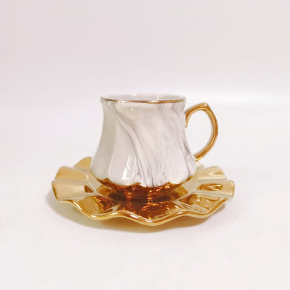 Simple marble pattern ceramic coffee cup and saucer set