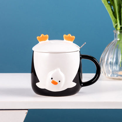Cartoon duck ceramic cup with lid