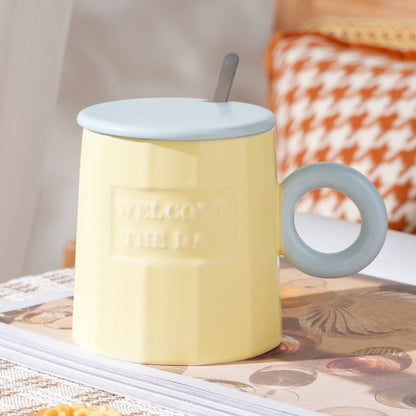 Morandi contrast color mug£¨Cup + lid + spoon£©