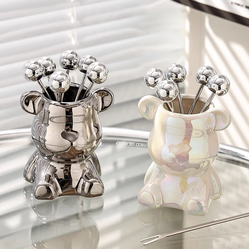 Personalized Bear Fruit Fork Ceramic Storage Jar