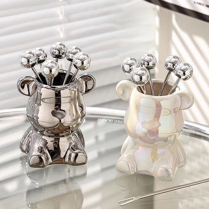 Personalized Bear Fruit Fork Ceramic Storage Jar