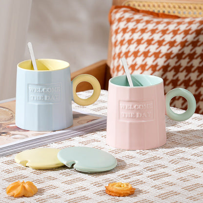 Morandi contrast color mug£¨Cup + lid + spoon£©