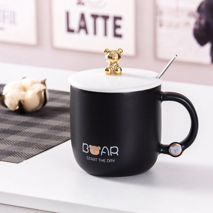 Simple and luxurious bear mug, fashionable gold-painted creative ceramic mug