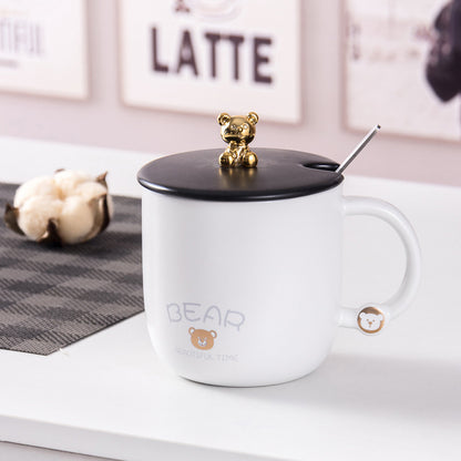 Simple and luxurious bear mug, fashionable gold-painted creative ceramic mug