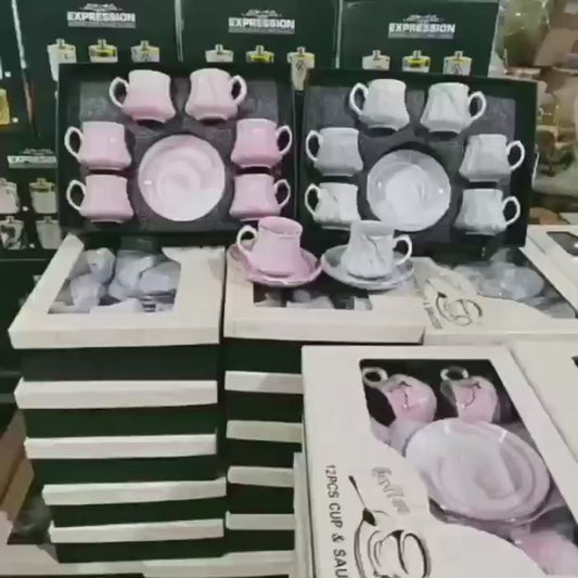 Simple marble pattern ceramic coffee cup and saucer set