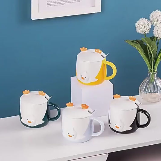 Cartoon duck ceramic cup with lid